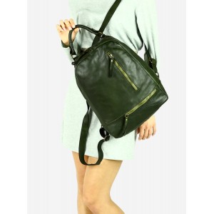 K29v Grand sac à dos cuir pour femme homme en vert. Sac à dos urbain unisex